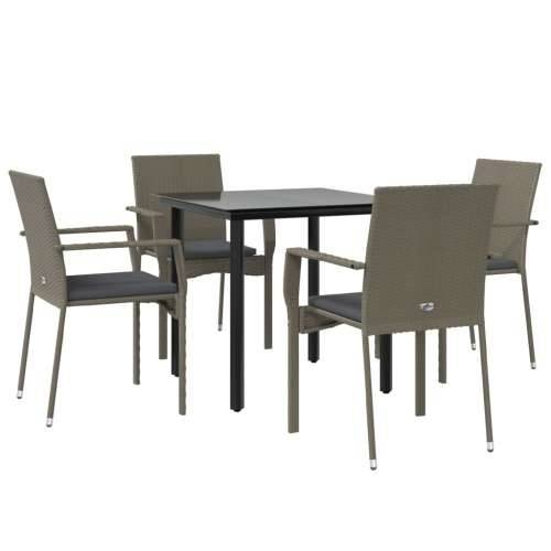 Vrtna garnitura - 5-dijelni vrtni blagovaonski set crno-sivi od poliratana - Siva Dužina stola 80 cm 4 Cijena