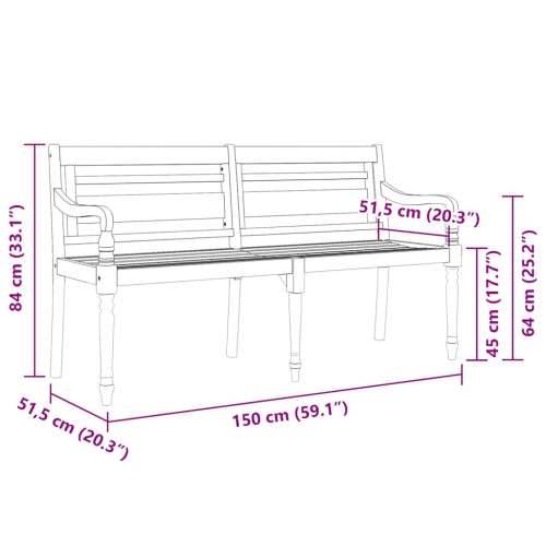 Klupa Batavia s jastukom boje vina 150 cm od masivne tikovine - boja crnog vina 150 cm 1 Cijena