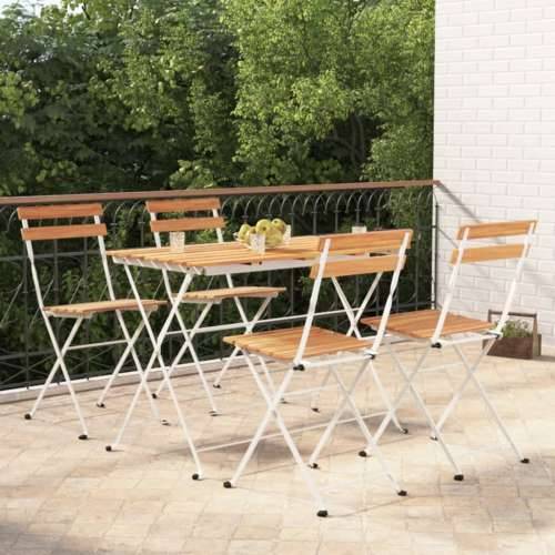 5-dijelni sklopivi bistro set masivno bagremovo drvo i čelik - Bijela 4 Cijena