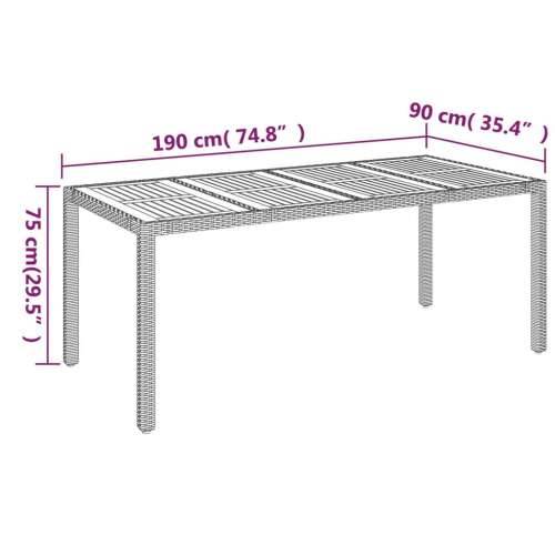 Vrtni stol s drvenom pločom crni 190 x 90 x 75 cm od poliratana - Crna 190 x 90 x 75 cm 1 Drveni vrh Cijena