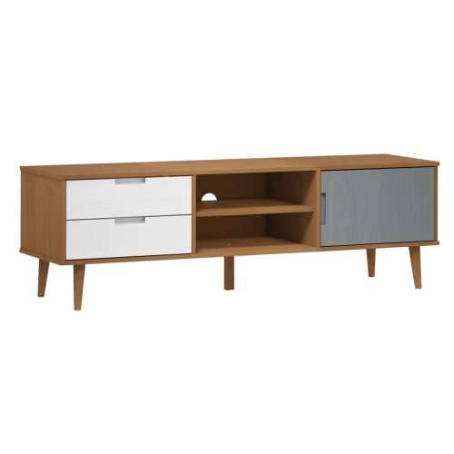 TV ormarić MOLDE smeđi 158 x 40 x 49 cm od masivne borovine - Smeđa i bijela 1 Cijena