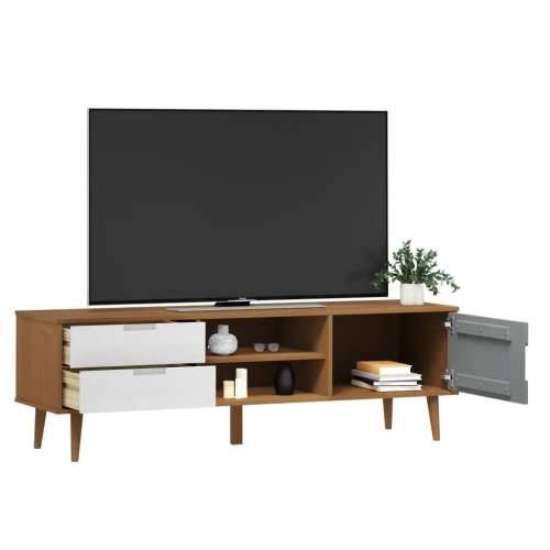 TV ormarić MOLDE smeđi 158 x 40 x 49 cm od masivne borovine - Smeđa i bijela 1 Cijena