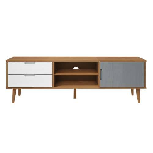 TV ormarić MOLDE smeđi 158 x 40 x 49 cm od masivne borovine - Smeđa i bijela 1 Cijena