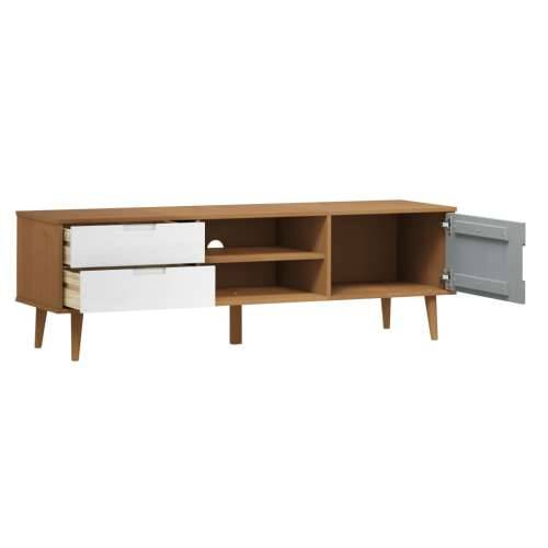 TV ormarić MOLDE smeđi 158 x 40 x 49 cm od masivne borovine - Smeđa i bijela 1 Cijena