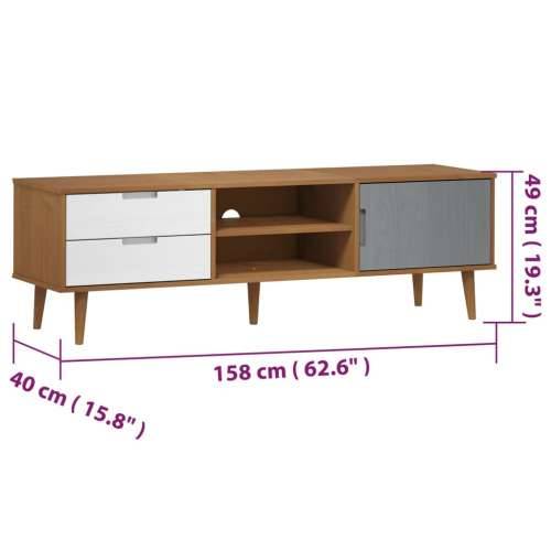 TV ormarić MOLDE smeđi 158 x 40 x 49 cm od masivne borovine - Smeđa i bijela 1 Cijena