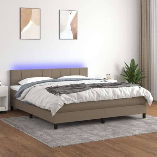 Krevet box spring s madracem LED smeđesivi 160x200 cm tkanina - Sivo-smeđa 160 x 200 cm Blok s kvadratima Cijena
