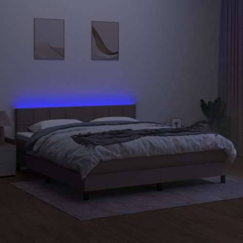 Krevet box spring s madracem LED smeđesivi 160x200 cm tkanina - Sivo-smeđa 160 x 200 cm Blok s kvadratima Cijena