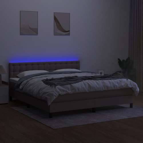 Krevet box spring s madracem LED smeđesivi 160x200 cm tkanina - Sivo-smeđa 160 x 200 cm gumbi Cijena