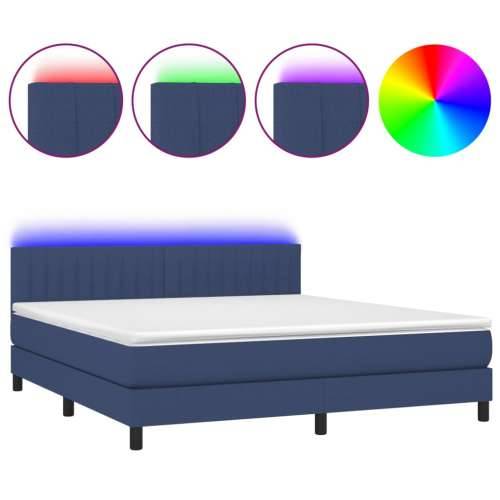 Krevet box spring s madracem LED plavi 160x200 cm od tkanine - Plava 160 x 200 cm Okomite pruge Cijena