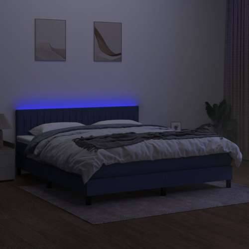 Krevet box spring s madracem LED plavi 160x200 cm od tkanine - Plava 160 x 200 cm Okomite pruge Cijena
