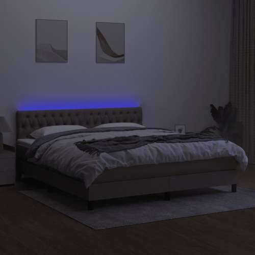 Krevet box spring s madracem LED smeđesivi 160x200 cm tkanina - Sivo-smeđa 160 x 200 cm Dizajn s gumbima Cijena