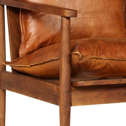 2-dijelni set sofa od prave kože i masivnog drva bagrema smeđi Cijena