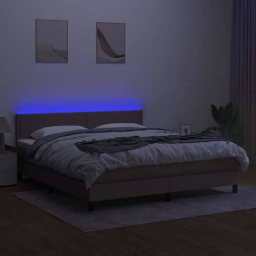 Krevet box spring s madracem LED smeđesivi 160x200 cm tkanina - Sivo-smeđa 160 x 200 cm Obično s čavlima Cijena