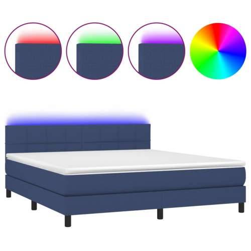 Krevet box spring s madracem LED plavi 160x200 cm od tkanine - Plava 160 x 200 cm Blok s kvadratima Cijena