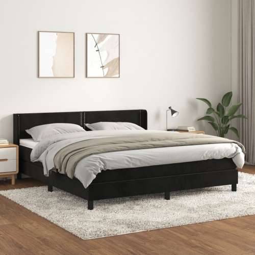 Krevet s oprugama i madracem crni 160x200 cm baršunasti - Crna 160 x 200 cm Obično s čavlima Cijena
