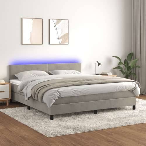 Krevet box spring s madracem LED svjetlosivi 180x200 cm baršun Cijena