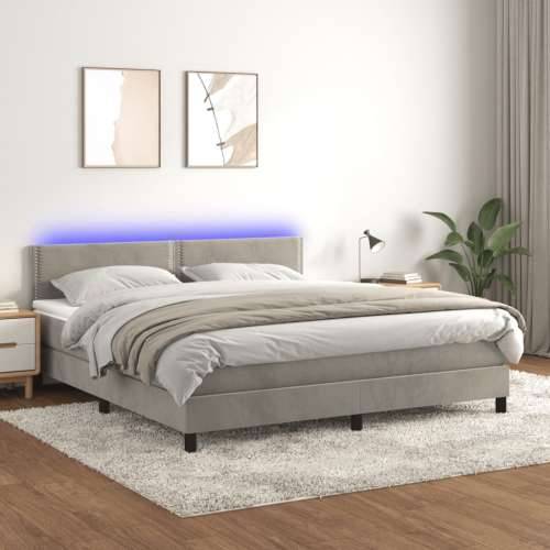 Krevet box spring s madracem LED svjetlosivi 180x200 cm baršun - Svjetlosiva 180 x 200 cm Obično s čavlima Cijena