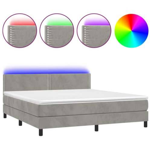 Krevet box spring s madracem LED svjetlosivi 180x200 cm baršun - Svjetlosiva 180 x 200 cm Obično s čavlima Cijena