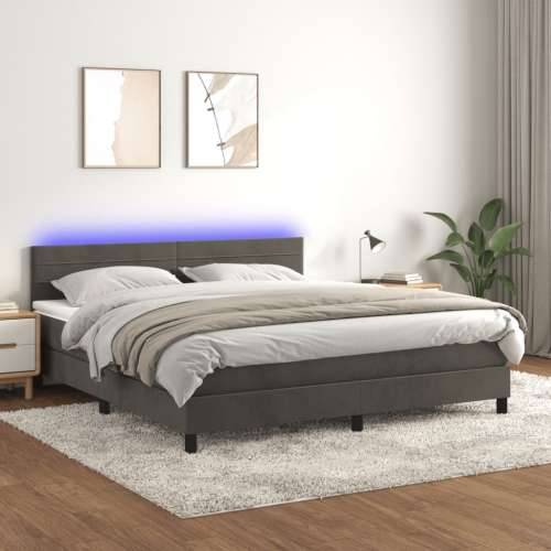 Krevet box spring s madracem LED tamnosivi 180x200 cm baršun - Tamno siva 180 x 200 cm vodoravne pruge Cijena