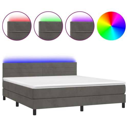 Krevet box spring s madracem LED tamnosivi 180x200 cm baršun - Tamno siva 180 x 200 cm vodoravne pruge Cijena