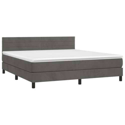 Krevet box spring s madracem LED tamnosivi 180x200 cm baršun - Tamno siva 180 x 200 cm vodoravne pruge Cijena
