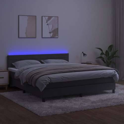Krevet box spring s madracem LED tamnosivi 180x200 cm baršun - Tamno siva 180 x 200 cm vodoravne pruge Cijena