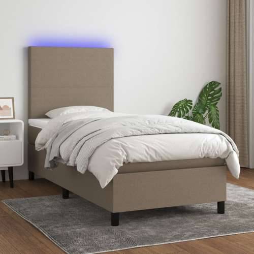 Krevet box spring s madracem LED smeđesivi 90x200 cm tkanina - Sivo-smeđa 90 x 200 cm Gladak dizajn Cijena