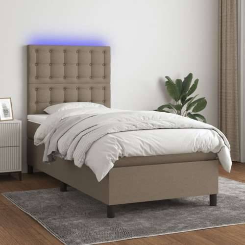 Krevet box spring s madracem LED smeđesivi 80 x 200 cm tkanina - Sivo-smeđa 80 x 200 cm gumbi Cijena