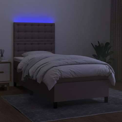 Krevet box spring s madracem LED smeđesivi 80 x 200 cm tkanina - Sivo-smeđa 80 x 200 cm gumbi Cijena