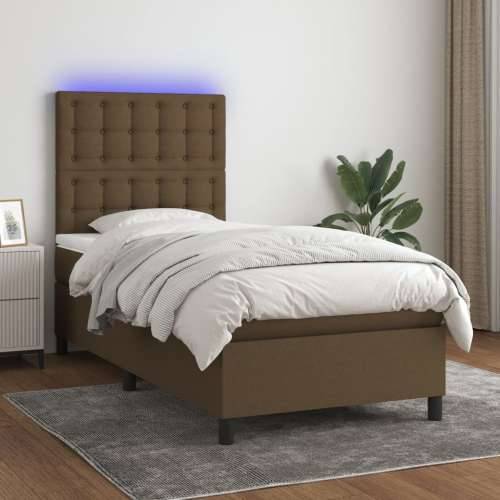 Krevet box spring s madracem LED tamnosmeđi 90x190 cm tkanina - Tamno smeđa 90 x 190 cm gumbi Cijena