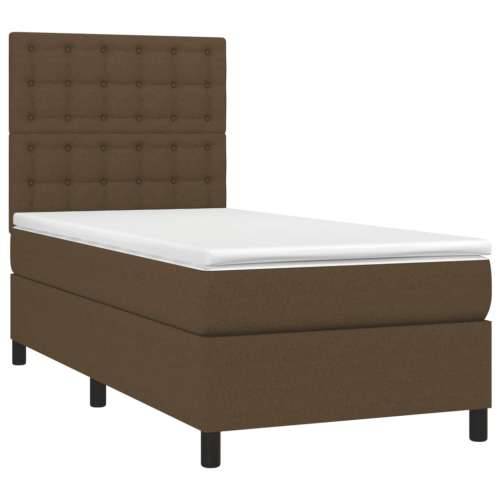 Krevet box spring s madracem LED tamnosmeđi 90x190 cm tkanina - Tamno smeđa 90 x 190 cm gumbi Cijena
