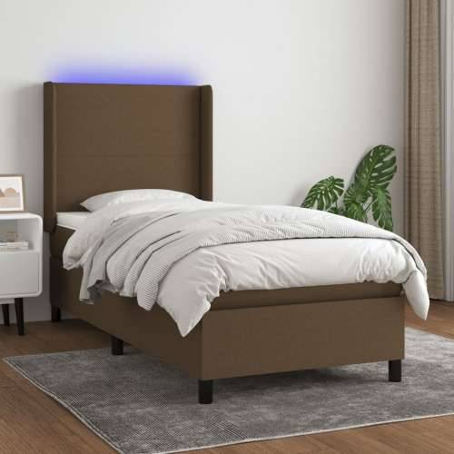 Krevet box spring s madracem LED tamnosmeđi 90x190 cm tkanina - Tamno smeđa 90 x 190 cm Gladak dizajn Cijena