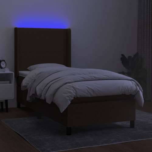 Krevet box spring s madracem LED tamnosmeđi 90x190 cm tkanina - Tamno smeđa 90 x 190 cm Gladak dizajn Cijena