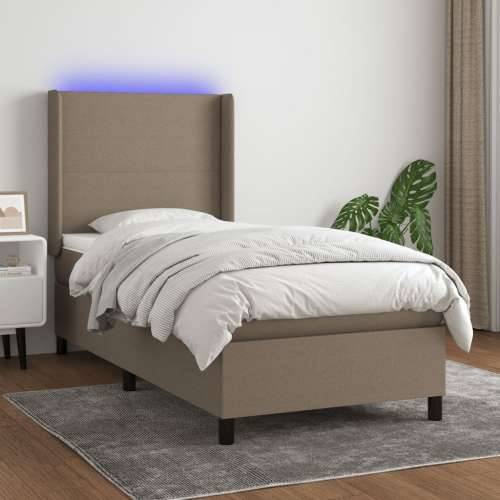 Krevet box spring s madracem LED smeđesivi 90x190 cm tkanina - Sivo-smeđa 90 x 190 cm Gladak dizajn Cijena