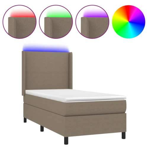Krevet box spring s madracem LED smeđesivi 90x190 cm tkanina - Sivo-smeđa 90 x 190 cm Gladak dizajn Cijena