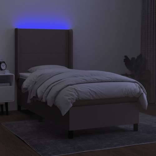 Krevet box spring s madracem LED smeđesivi 90x190 cm tkanina - Sivo-smeđa 90 x 190 cm Gladak dizajn Cijena