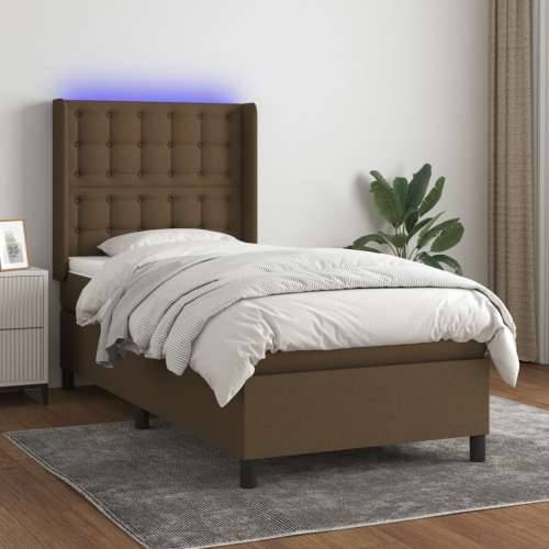 Krevet box spring s madracem LED tamnosmeđi 90x190 cm tkanina - Tamno smeđa 90 x 190 cm gumbi Cijena