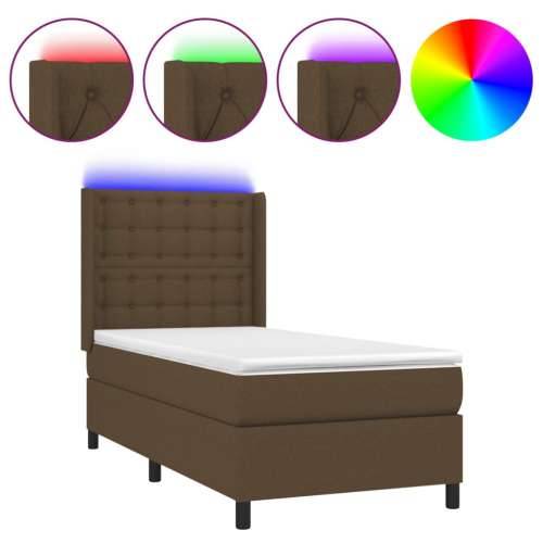 Krevet box spring s madracem LED tamnosmeđi 90x190 cm tkanina - Tamno smeđa 90 x 190 cm gumbi Cijena