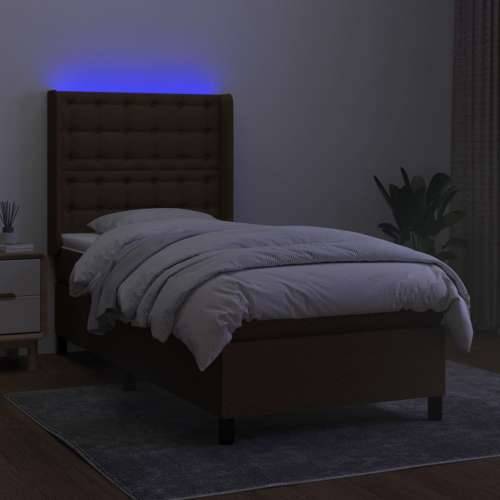 Krevet box spring s madracem LED tamnosmeđi 90x190 cm tkanina - Tamno smeđa 90 x 190 cm gumbi Cijena