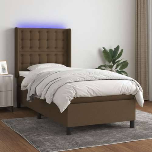 Krevet box spring s madracem LED tamnosmeđi 90x200 cm tkanina - Tamno smeđa 90 x 200 cm gumbi Cijena