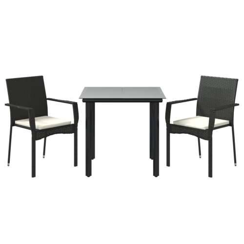 Vrtna garnitura - 3-dijelni vrtni blagovaonski set s jastucima od poliratana crni - Crna Dužina stola 80 cm 2 Cijena