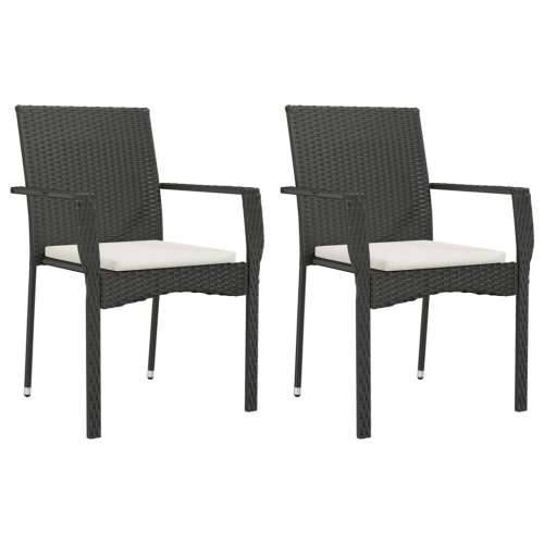 Vrtna garnitura - 3-dijelni vrtni blagovaonski set s jastucima od poliratana crni - Crna Dužina stola 80 cm 2 Cijena