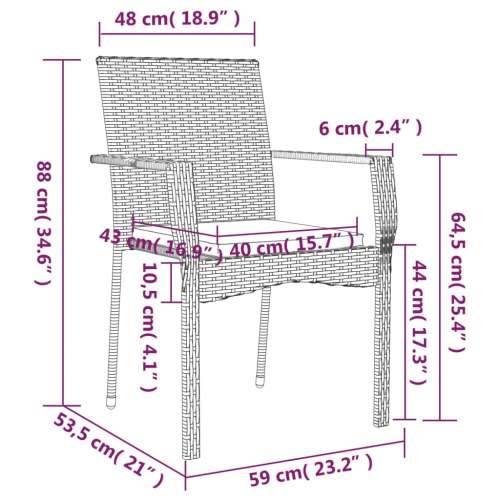 Vrtna garnitura - 3-dijelni vrtni blagovaonski set s jastucima od poliratana crni - Crna Dužina stola 80 cm 2 Cijena