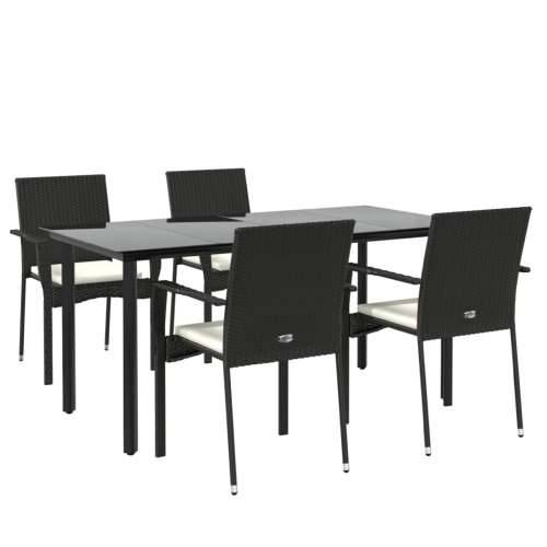 Vrtna garnitura - 5-dijelni vrtni blagovaonski set s jastucima od poliratana crni - Crna Dužina stola 160 cm 4 Cijena