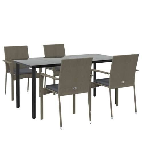 Vrtna garnitura - 5-dijelni vrtni blagovaonski set crno-sivi od poliratana - Siva Dužina stola 160 cm 4 Cijena