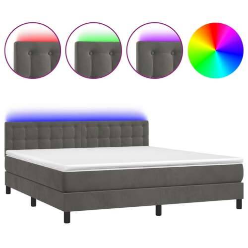 Krevet box spring s madracem LED tamnosivi 160x200 cm baršun Cijena