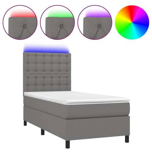 Krevet box spring s madracem LED tamnosivi 90x190 cm tkanina Cijena