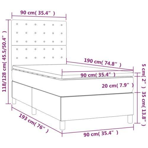 Krevet box spring s madracem LED tamnosivi 90x190 cm tkanina Cijena