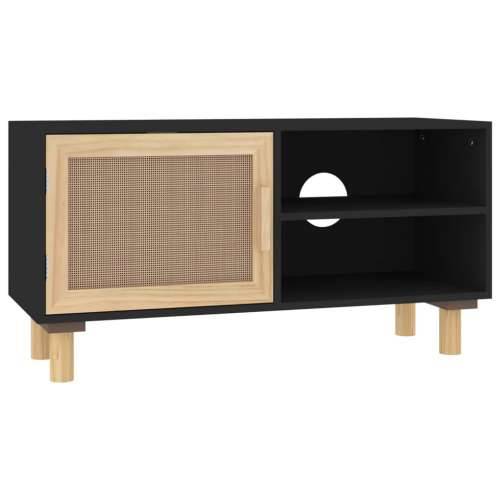 TV ormarić crni 80 x 30 x 40 cm od borovine i prirodnog ratana Cijena