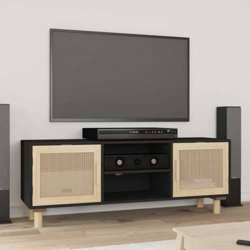 TV ormarić crni 105 x 30 x 40 cm od borovine i prirodnog ratana - Crna 1 Cijena